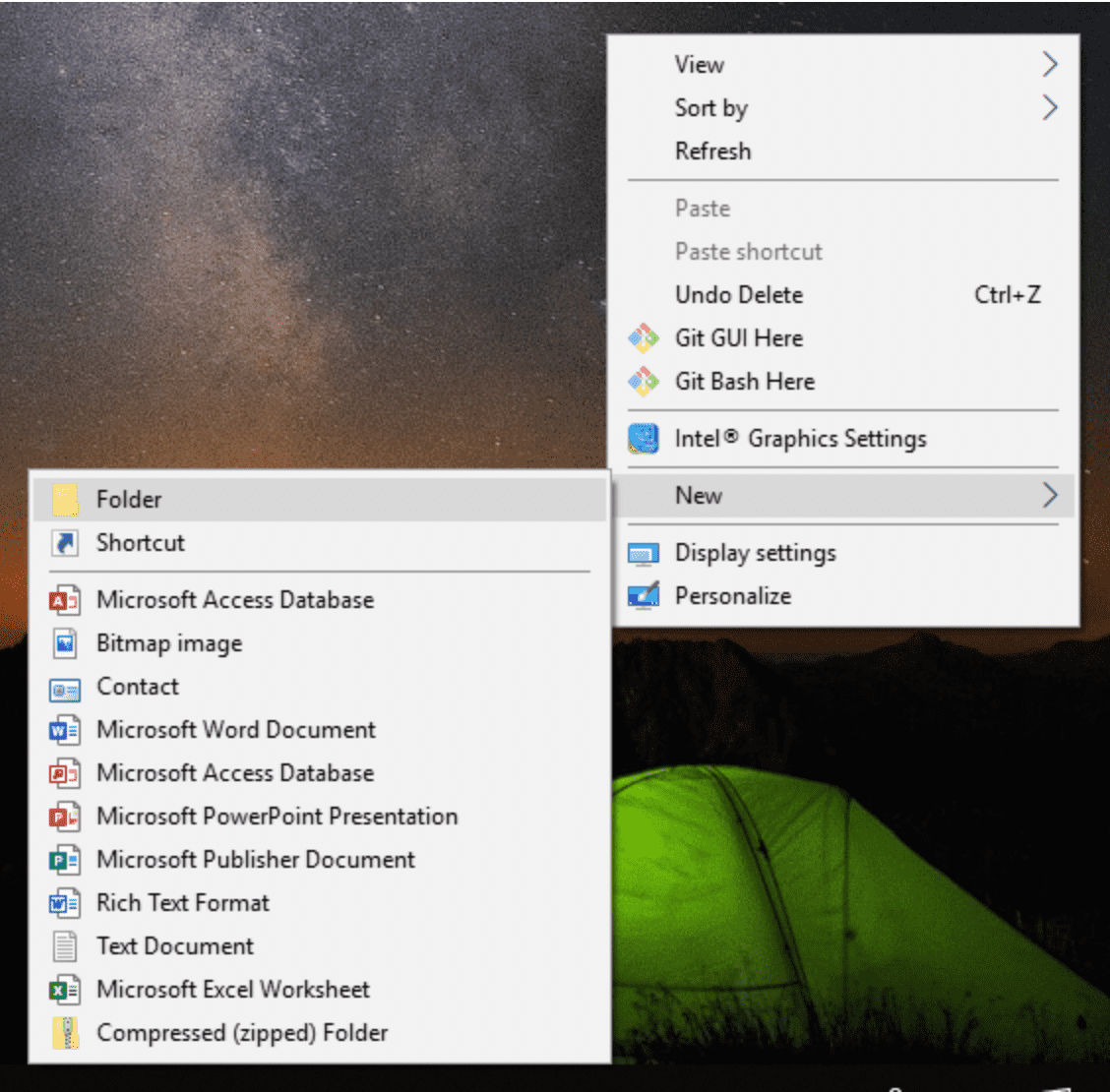 Creating a new folder on the desktop in Windows.