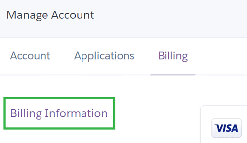 Under the Billing tab, Billing Information is highlighted in a green box.