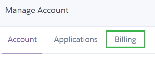 Under Manage Account, the Billing tab is highlighted in a green box.