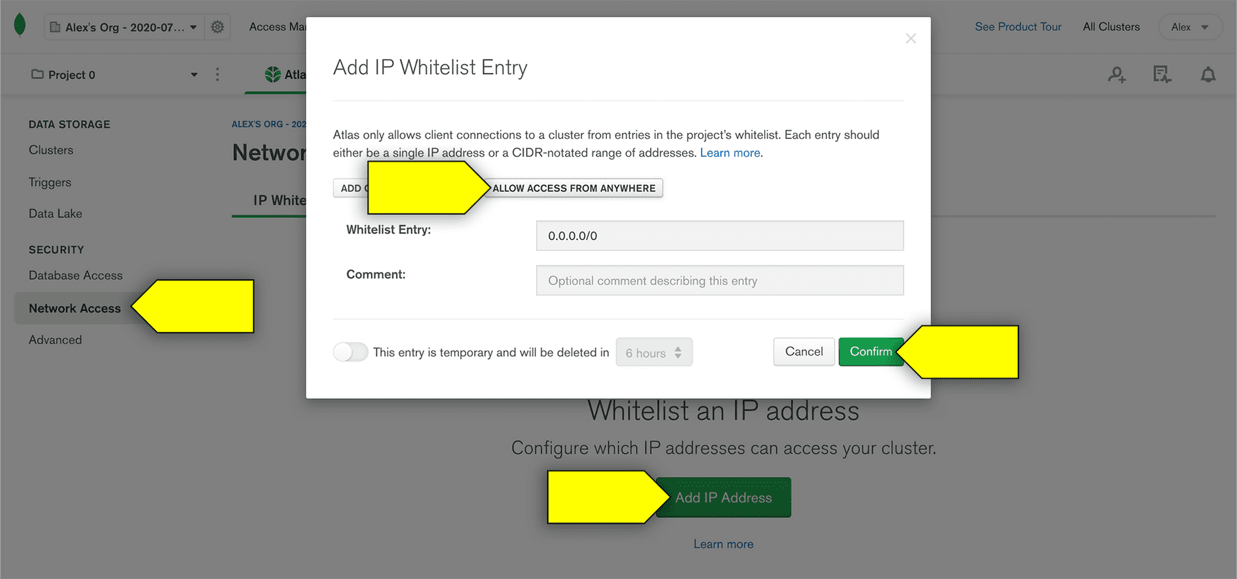 whitelist ip address mongodb atlas